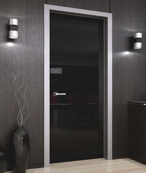 Стеклянная дверь распашная в алюминиевом профиле (черное стекло)